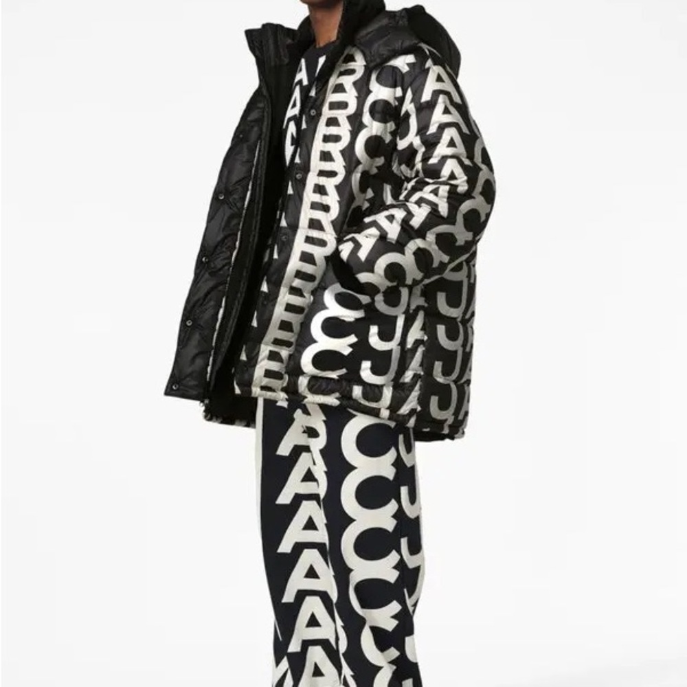 MARC JACOBS 
Monogram Oversized Puffer Jacket Black and White Patterned Coat​